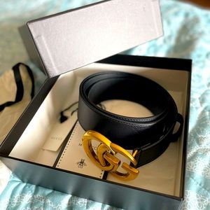 Gucci 150 Women’s Belt Wide Black Leather with Double G